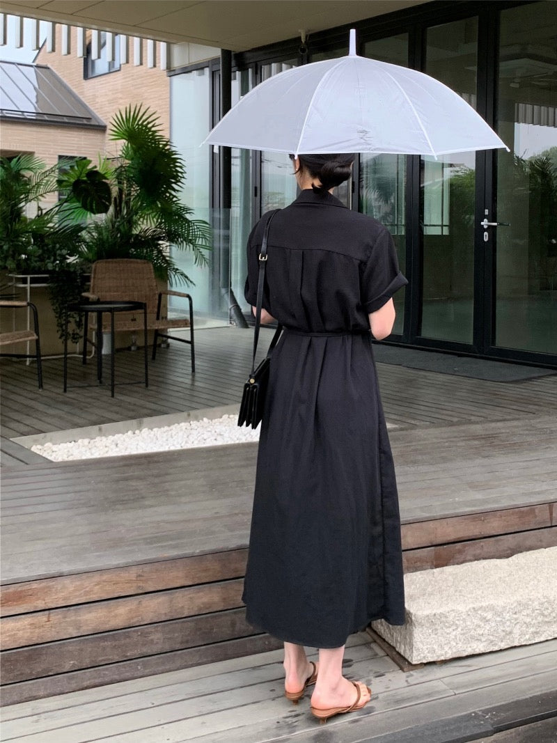 簡約單排扣恤衫連身裙