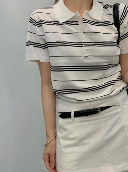 Polo條紋針織top