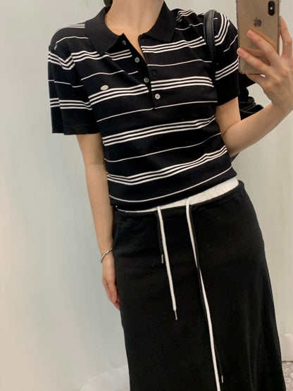Polo條紋針織top