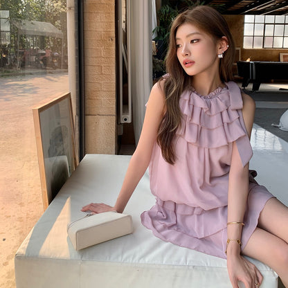 Tie-Strap Tank Top + Flowing Ribbon Skirt Set