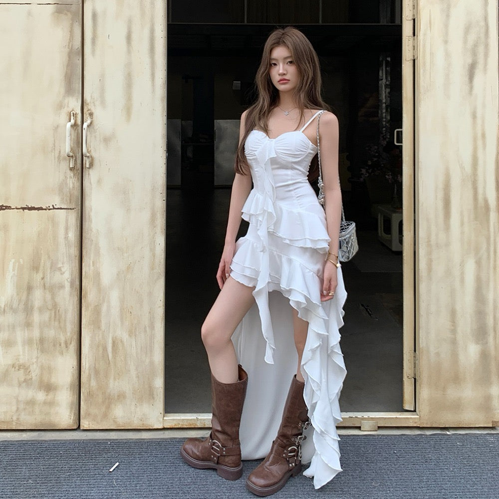 不規則荷葉邊吊帶裙