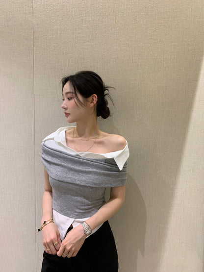 Elegant Patchwork Short Sleeve Top