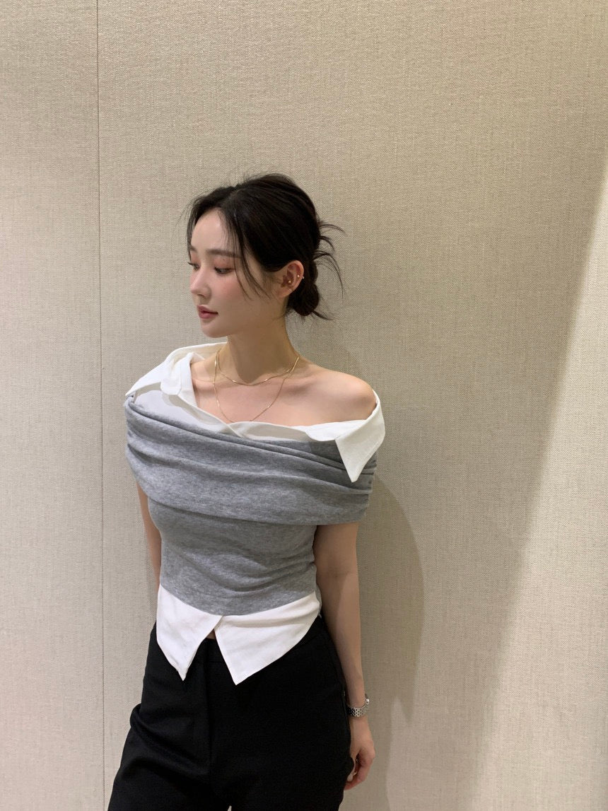 Elegant Patchwork Short Sleeve Top