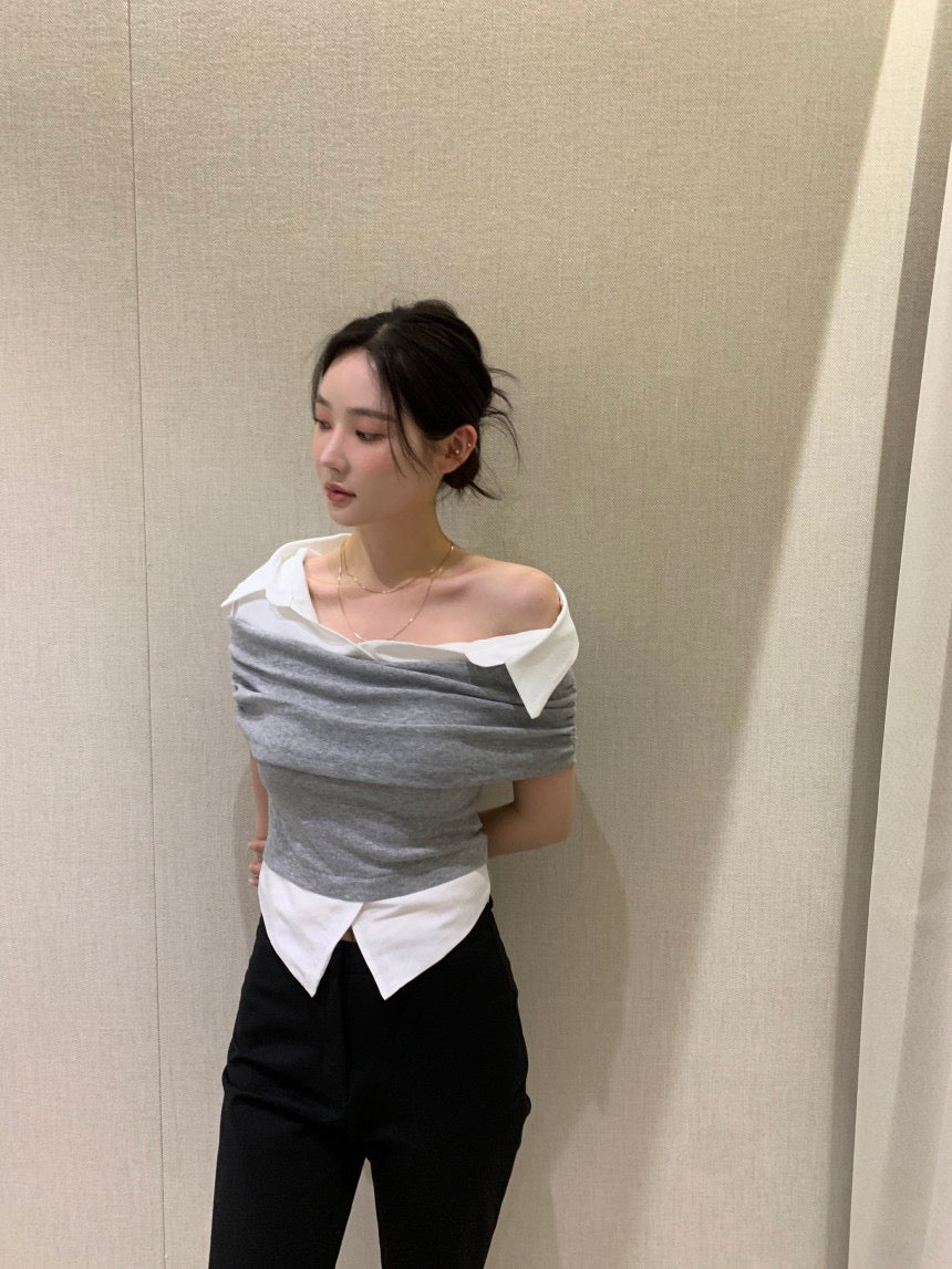 Elegant Patchwork Short Sleeve Top