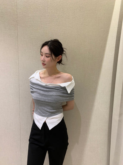 Elegant Patchwork Short Sleeve Top