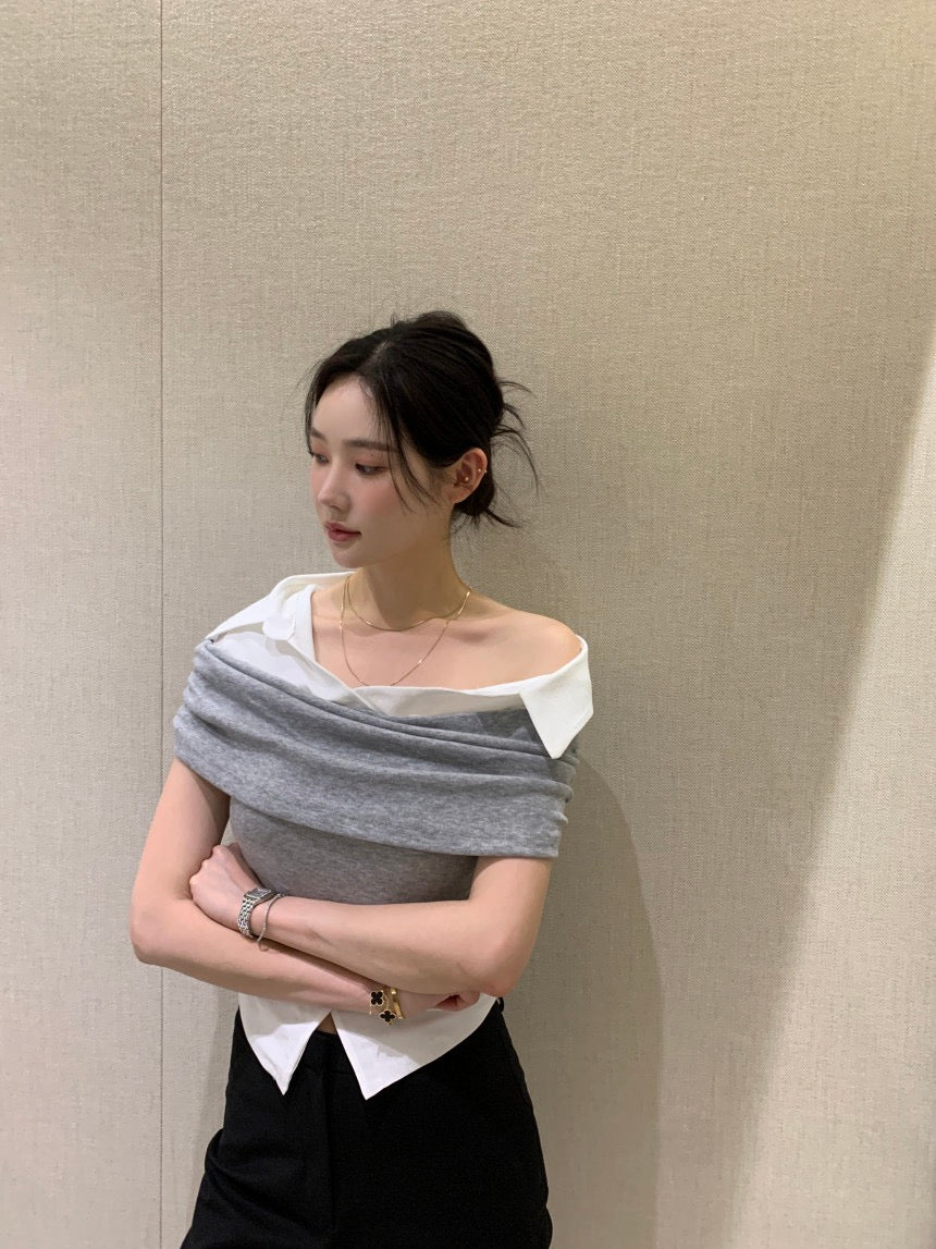 Elegant Patchwork Short Sleeve Top