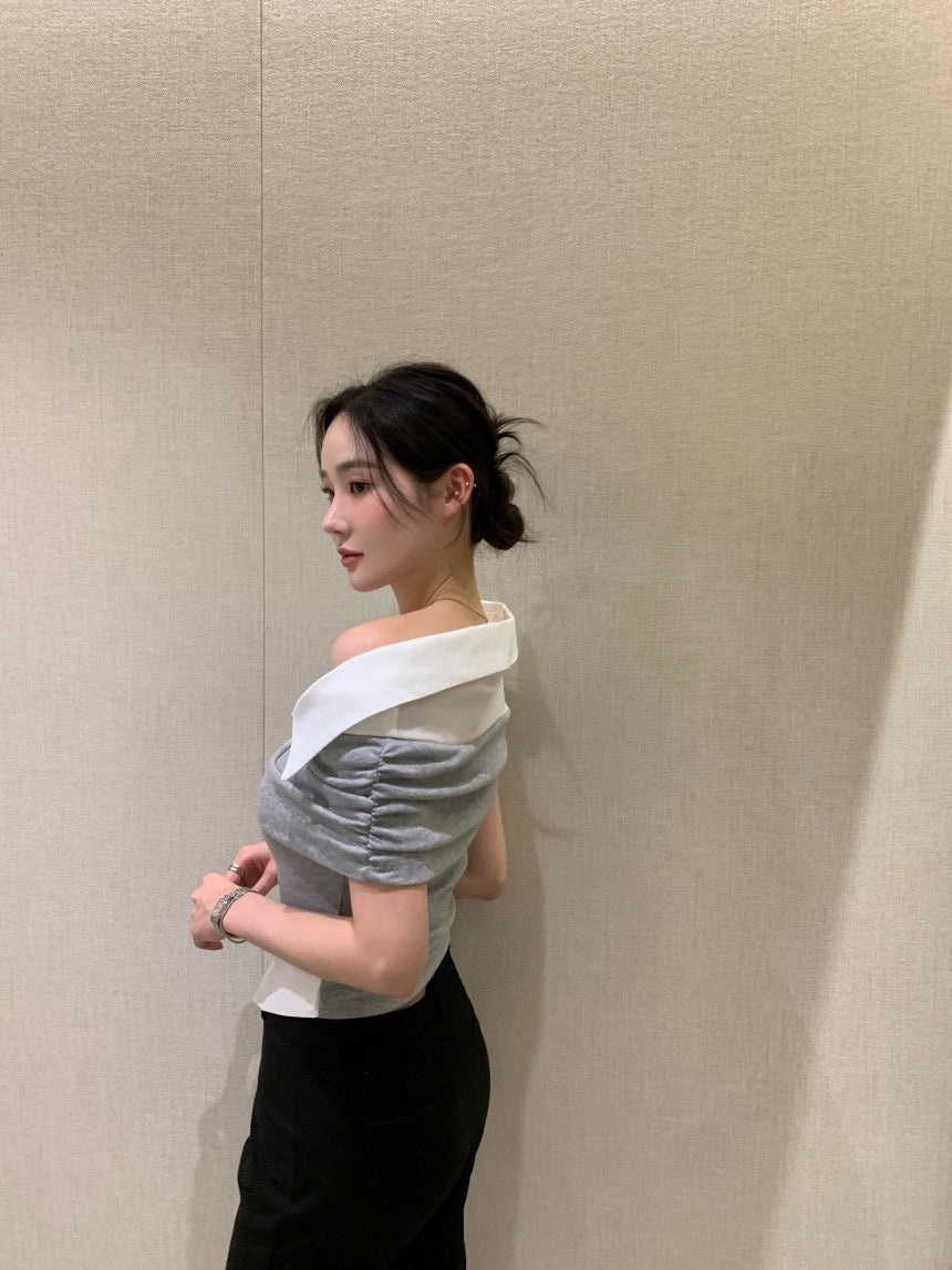 Elegant Patchwork Short Sleeve Top