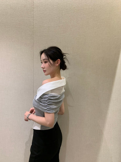 Elegant Patchwork Short Sleeve Top