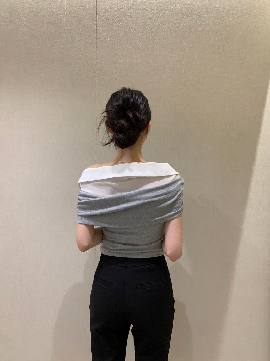 Elegant Patchwork Short Sleeve Top