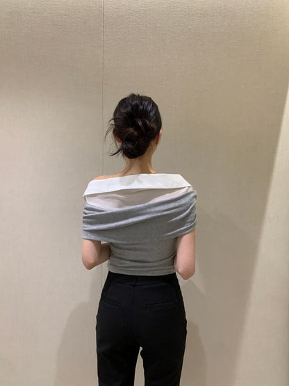 Elegant Patchwork Short Sleeve Top