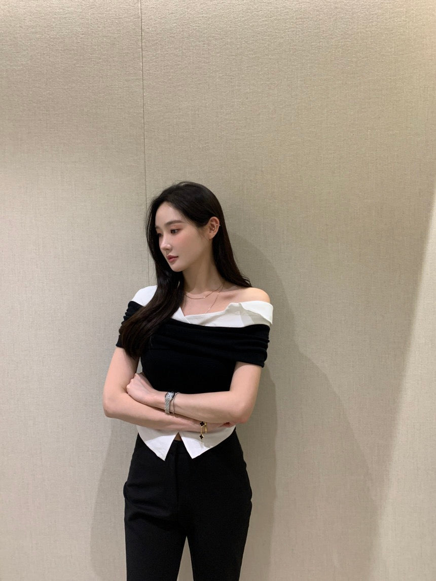 Elegant Patchwork Short Sleeve Top