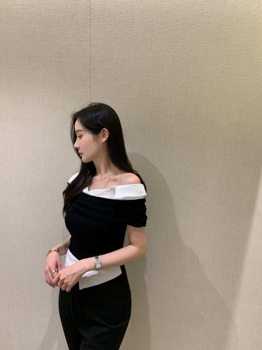 Elegant Patchwork Short Sleeve Top