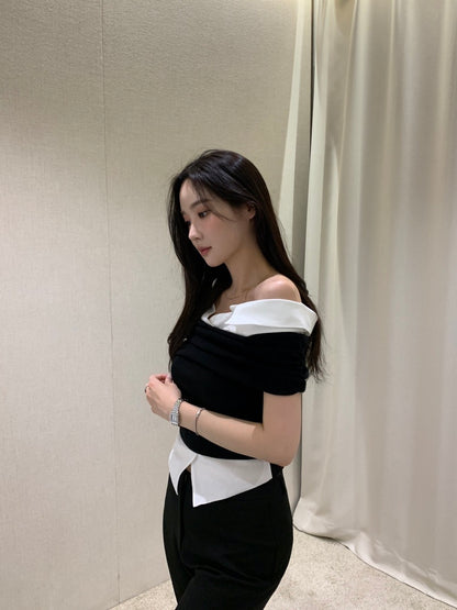 Elegant Patchwork Short Sleeve Top