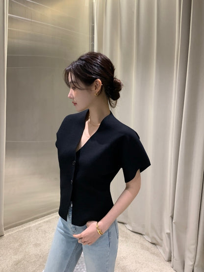 Minimalist V-Neck Knit Cardigan