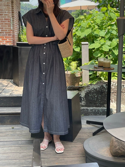 翻領掐腰連身裙