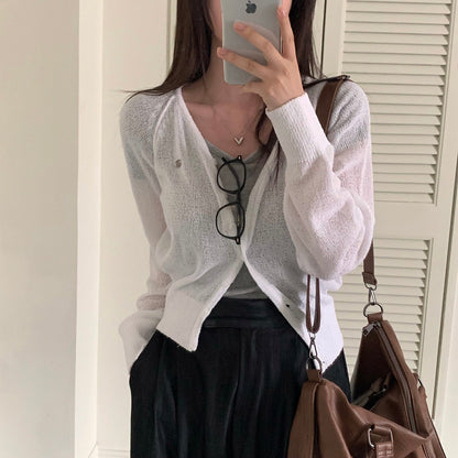 Candy-colored lightweight knit sun-protection cardigan