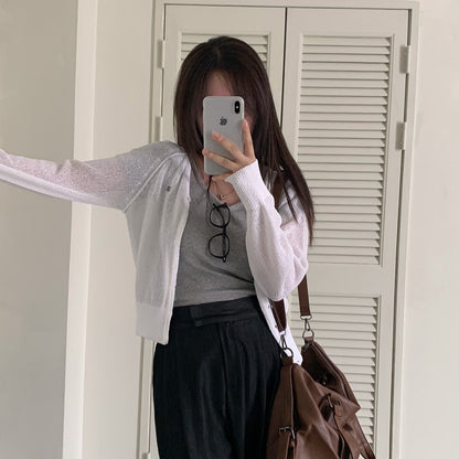 Candy-colored lightweight knit sun-protection cardigan