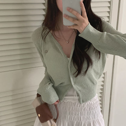 Candy-colored lightweight knit sun-protection cardigan