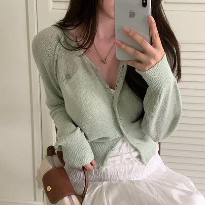 Candy-colored lightweight knit sun-protection cardigan