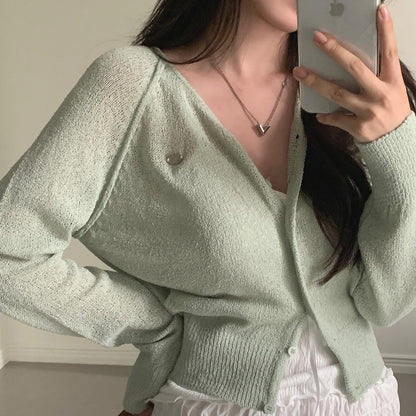 Candy-colored lightweight knit sun-protection cardigan