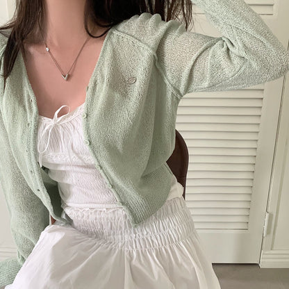 Candy-colored lightweight knit sun-protection cardigan