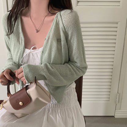 Candy-colored lightweight knit sun-protection cardigan