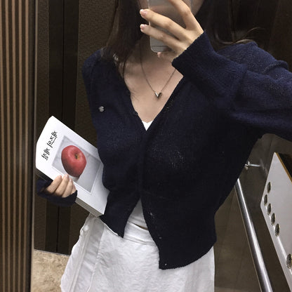 Candy-colored lightweight knit sun-protection cardigan