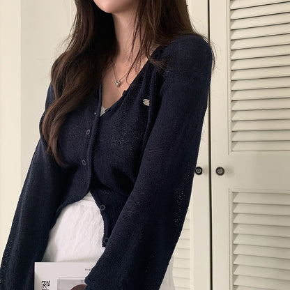 Candy-colored lightweight knit sun-protection cardigan