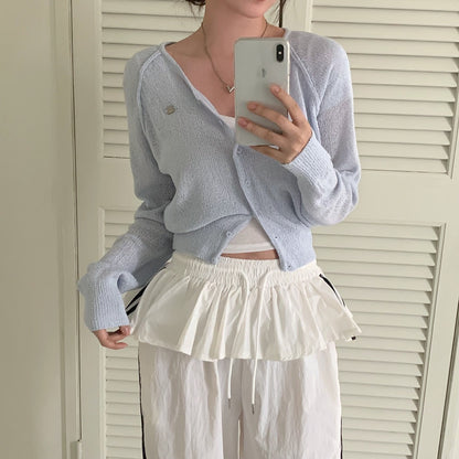 Candy-colored lightweight knit sun-protection cardigan