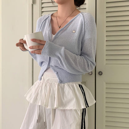 Candy-colored lightweight knit sun-protection cardigan