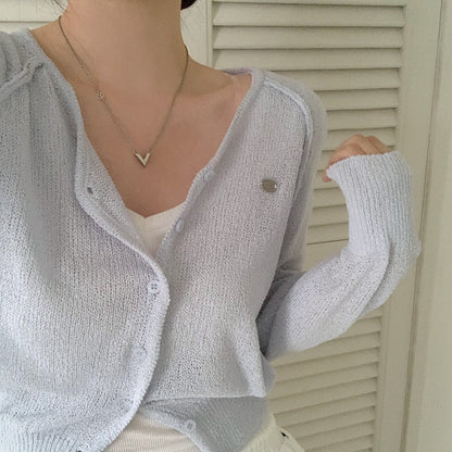 Candy-colored lightweight knit sun-protection cardigan