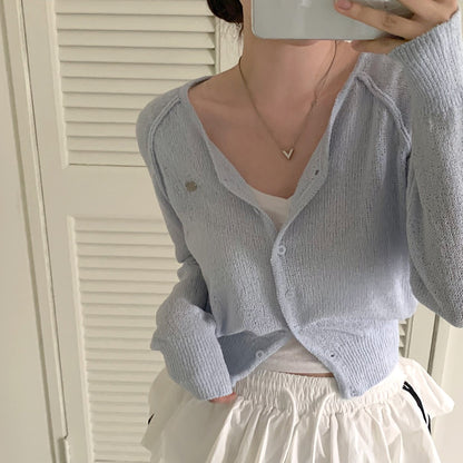 Candy-colored lightweight knit sun-protection cardigan