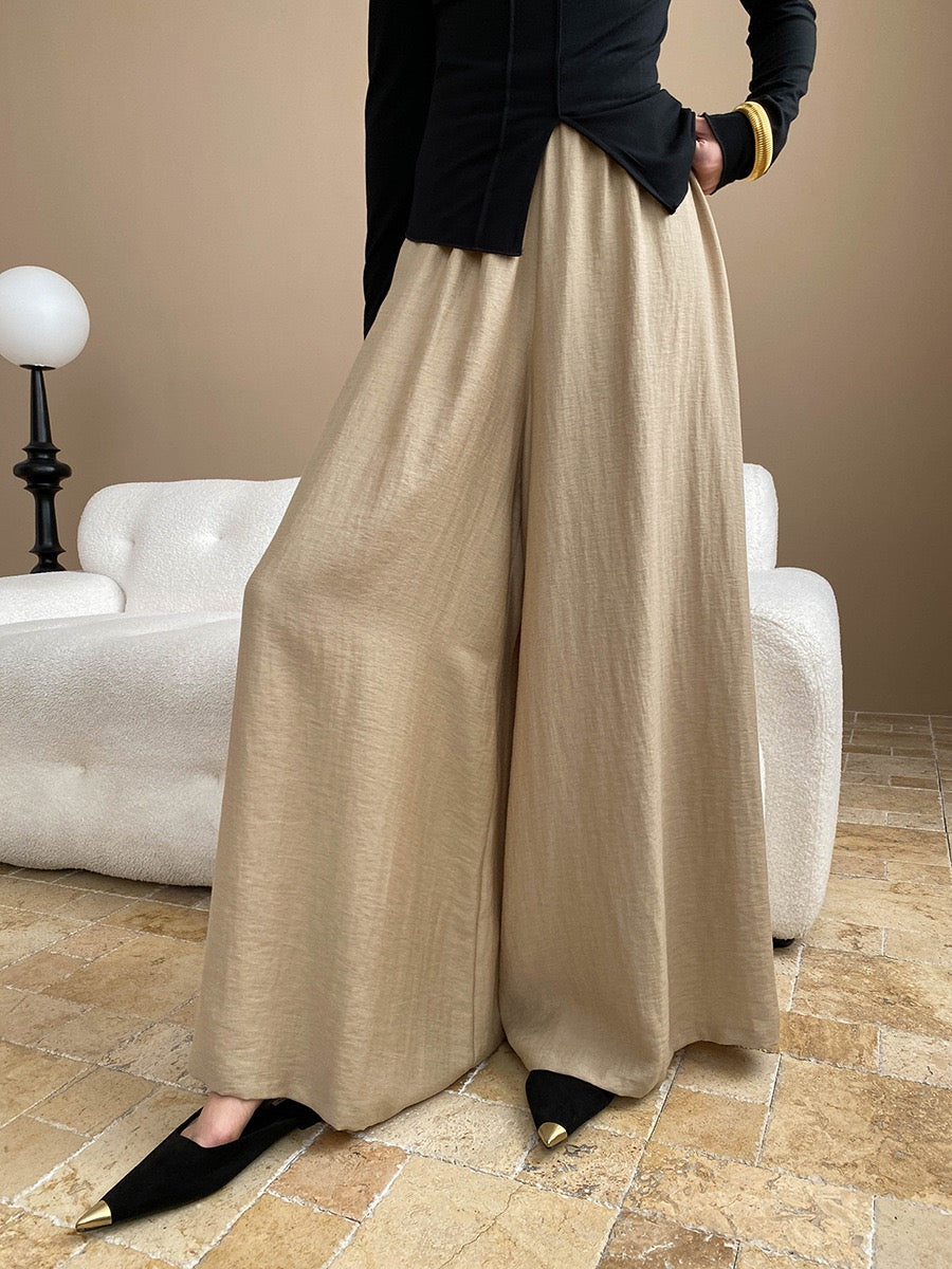 Linen Draped Wide-Leg Pants