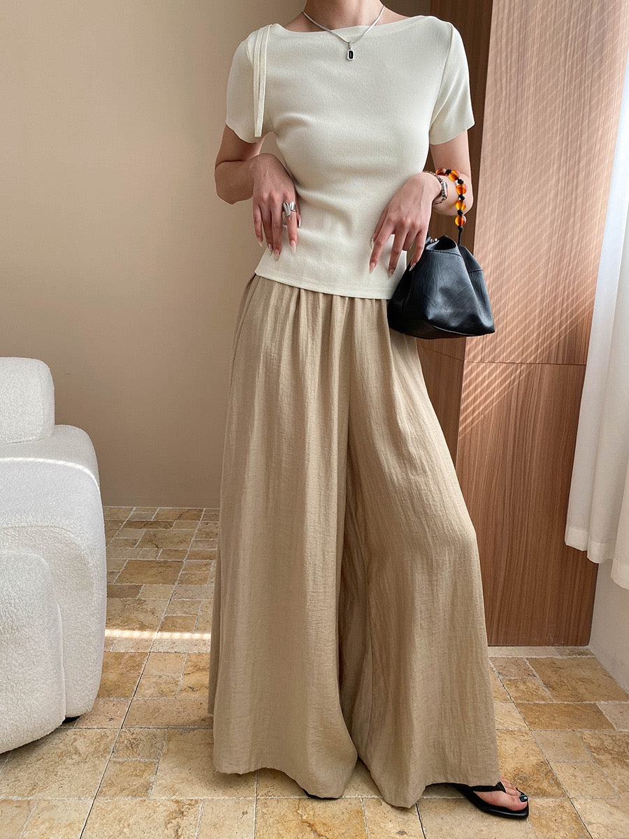 Linen Draped Wide-Leg Pants