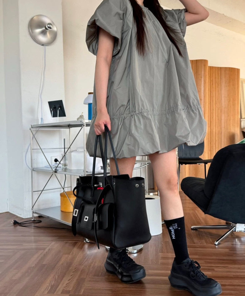 円襟ドローストリングタイバルーンスカート