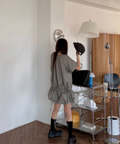 円襟ドローストリングタイバルーンスカート