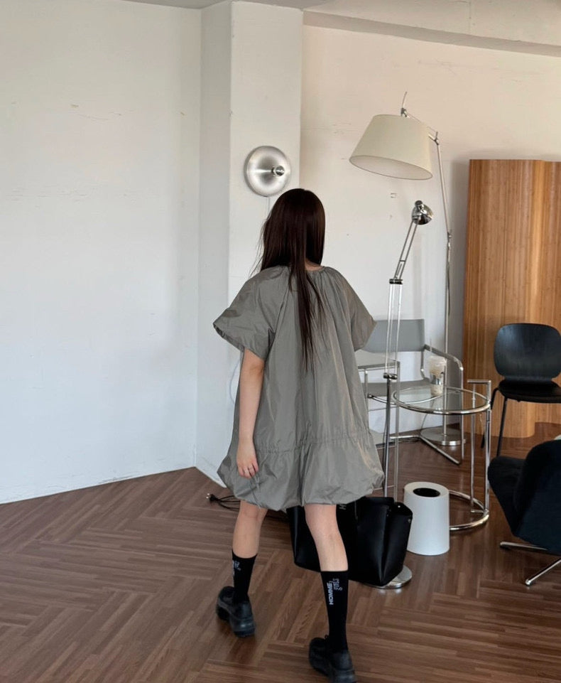 円襟ドローストリングタイバルーンスカート