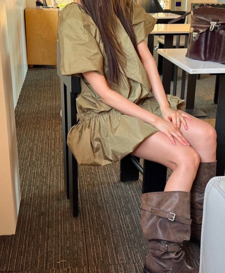 円襟ドローストリングタイバルーンスカート