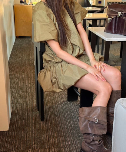 円襟ドローストリングタイバルーンスカート