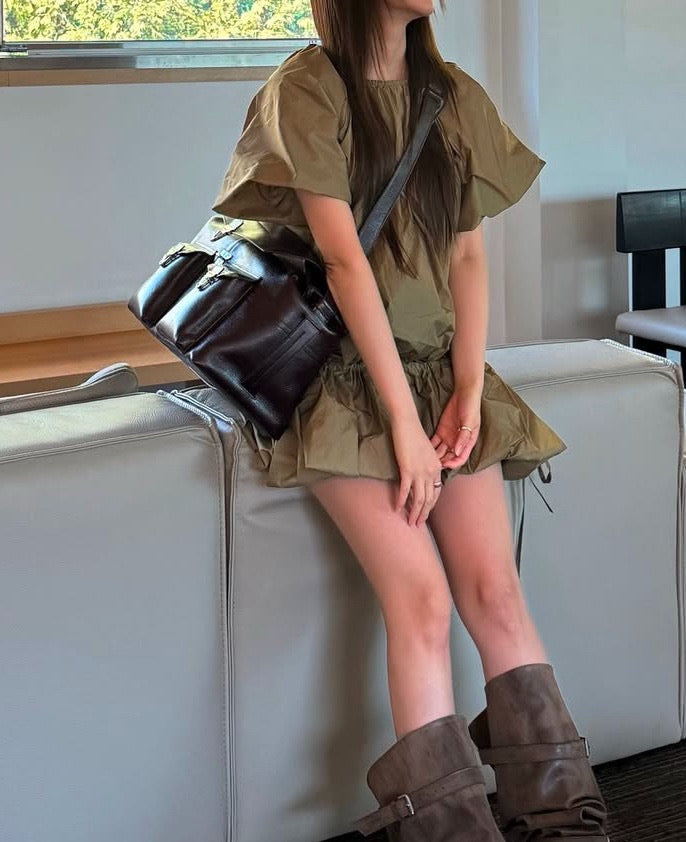 円襟ドローストリングタイバルーンスカート