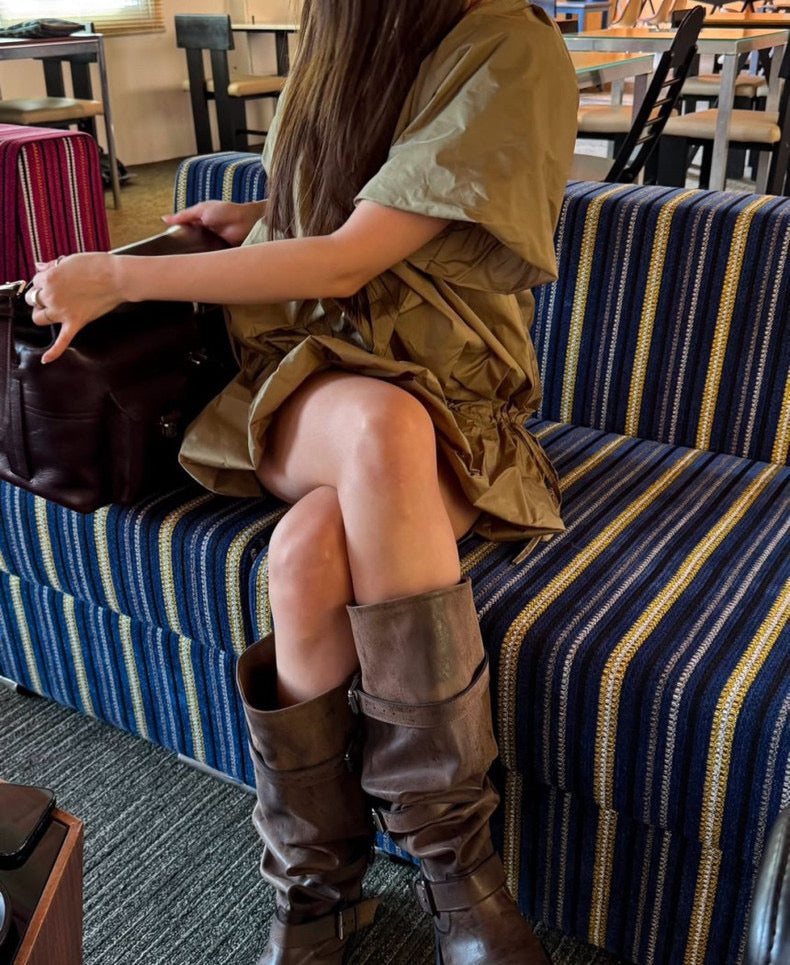 円襟ドローストリングタイバルーンスカート