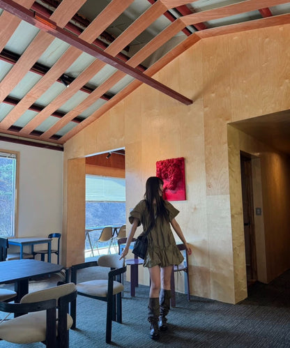 円襟ドローストリングタイバルーンスカート