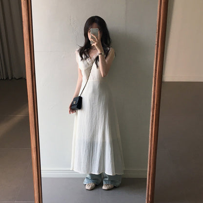 V領拼接無袖連身裙