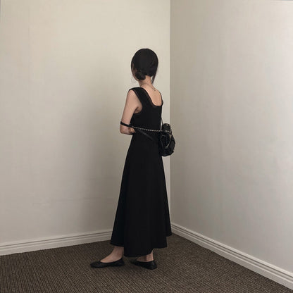 V領拼接無袖連身裙