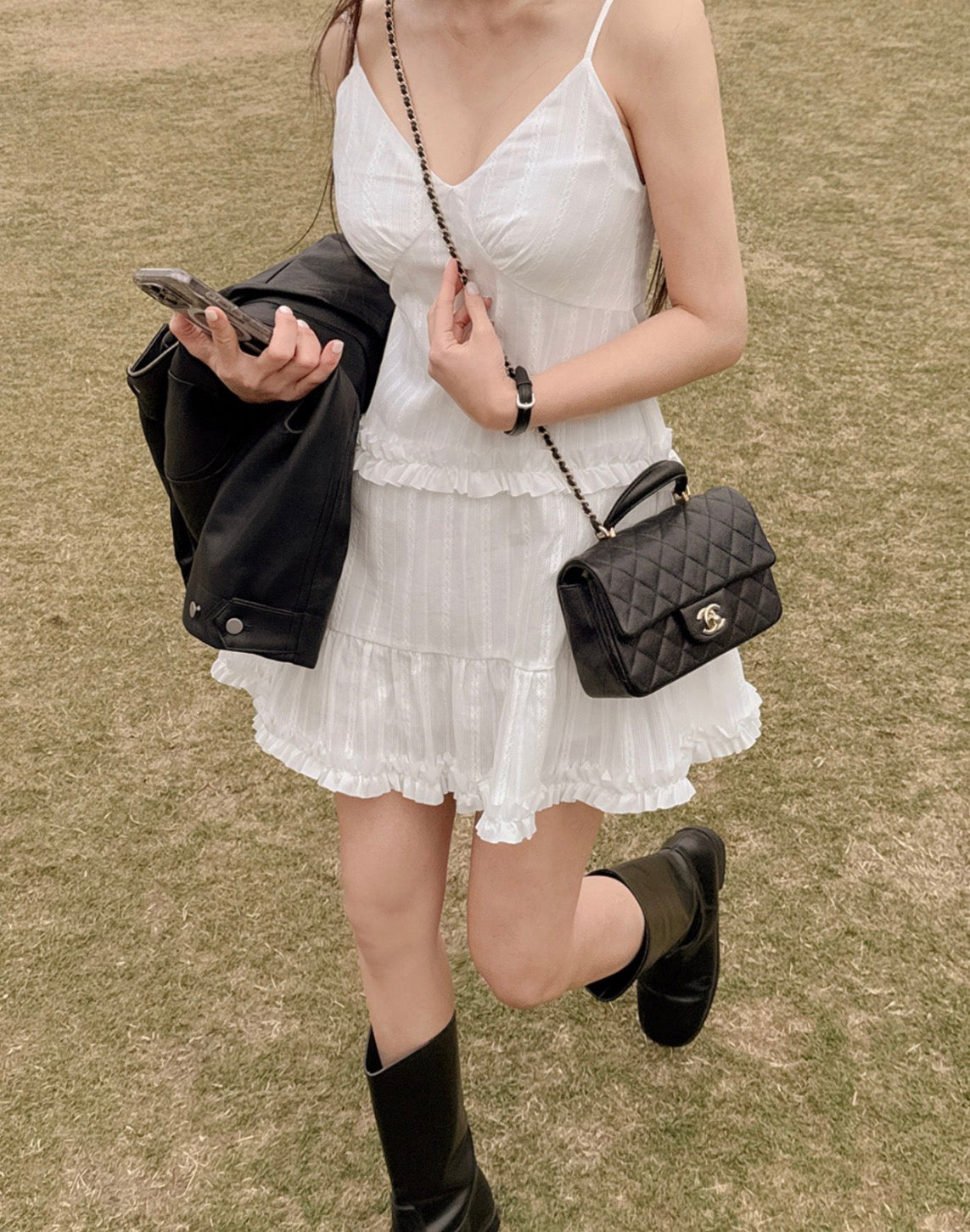 French Sweet Ruffle Edge Strap Dress