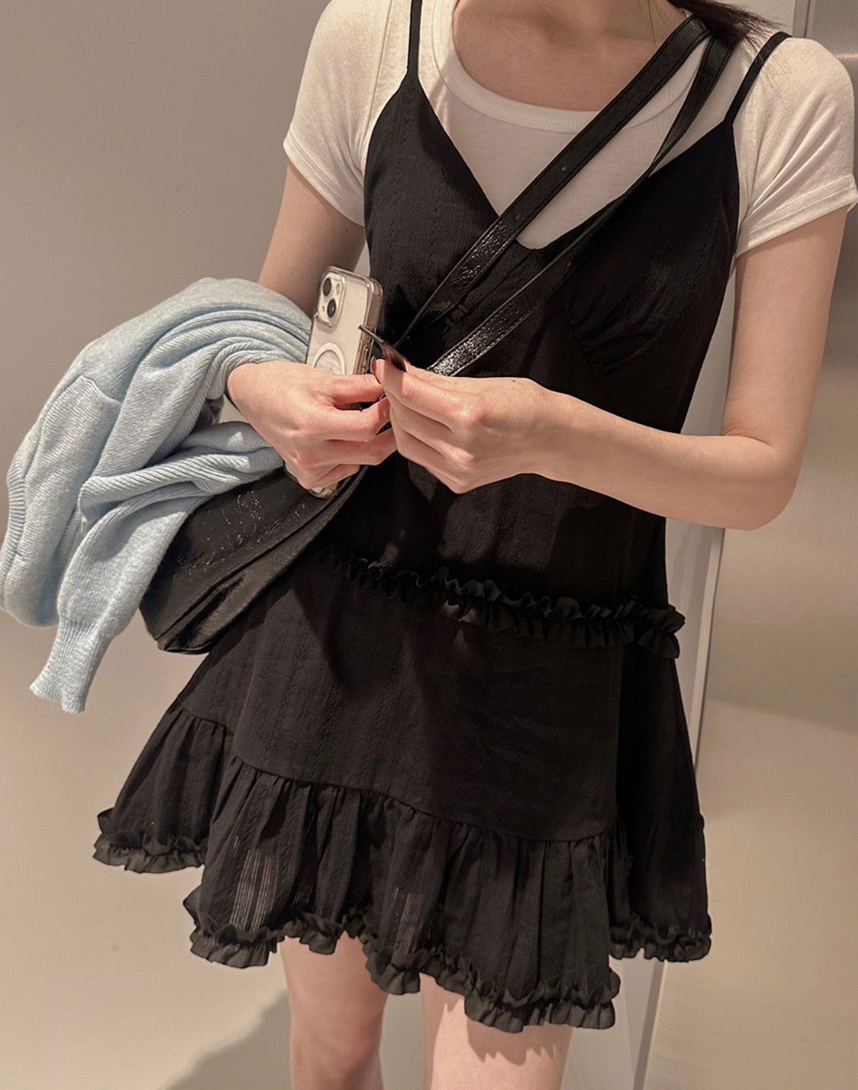 French Sweet Ruffle Edge Strap Dress