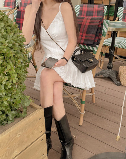 French Sweet Ruffle Edge Strap Dress