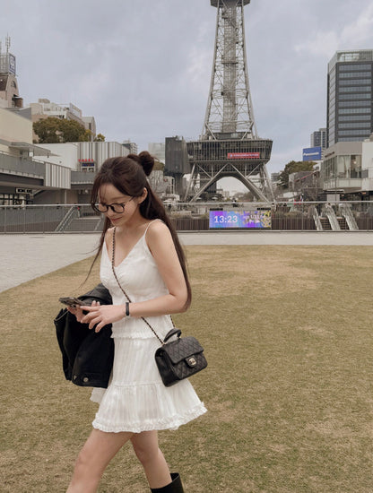 French Sweet Ruffle Edge Strap Dress