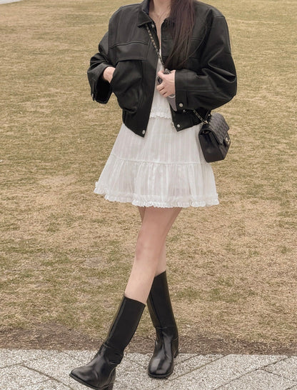 French Sweet Ruffle Edge Strap Dress