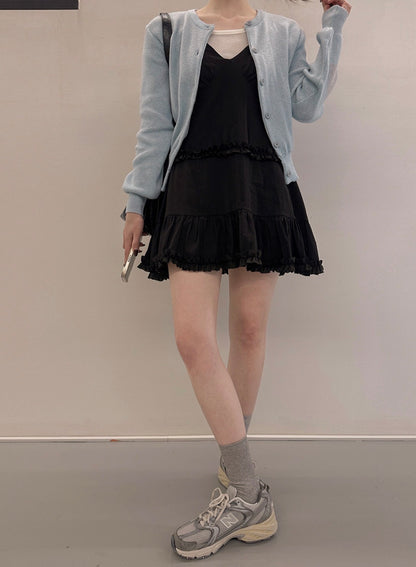 French Sweet Ruffle Edge Strap Dress